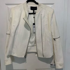Blazer style jacket with faux leather paneling